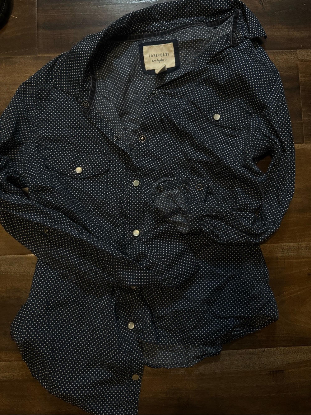 Forever 21 Navy Polka Dot Button-Down Shirt